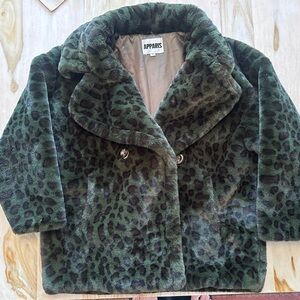Apparis deep green leopard faux fur coat Medium
